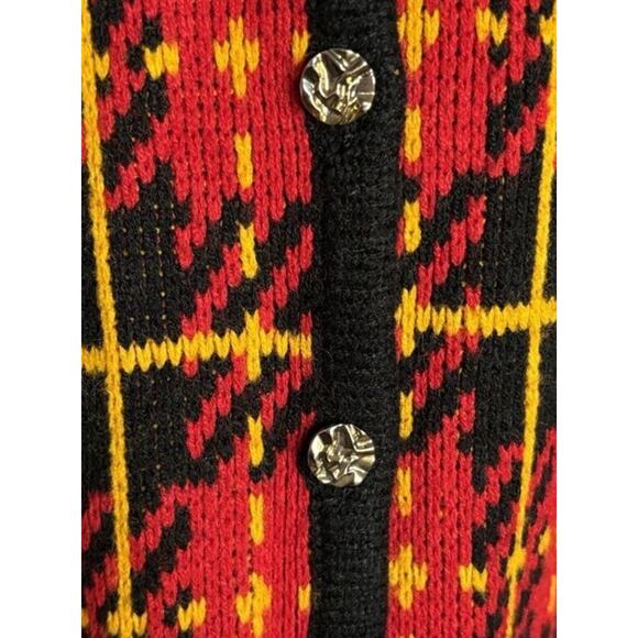 Vintage Cervelle Grandpa Cardigan Sweater Plaid Red Black Gold Buttons Size XL - Picture 3 of 8